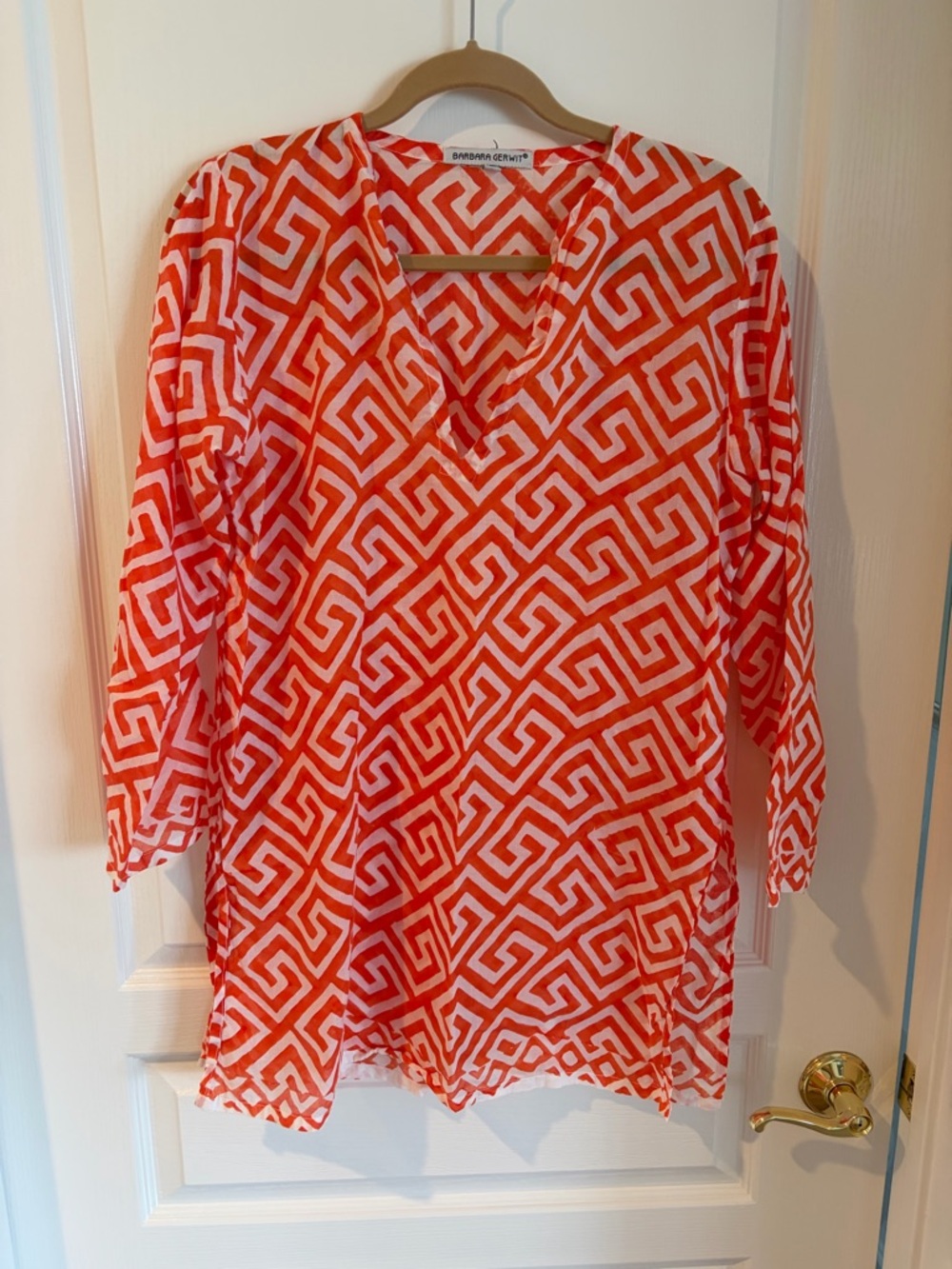 Barbara Gerwit Coral Geometric Print Tunic Top - Women’s Stylish Long Sleeve